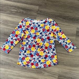 Charter Club Long Sleeve Tee Blue Red Floral Cotton Casual 3/4 Sleeve